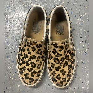 Vans Tan and Black Leopard Slip-Ons